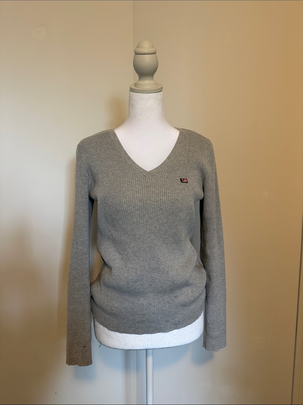 Vintage Polo Jeans co by Ralph Lauren Light Gray V-Neck Ribbed Sweater